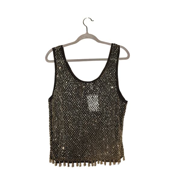 ASOS NEW $49 Black Silver Beaded Scoop Neck Tank Top Heavy US‎ Size 12 - Picture 2 of 4